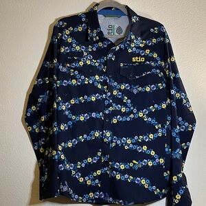 Stio Navy Floral Long Sleeve Shirt NWOT